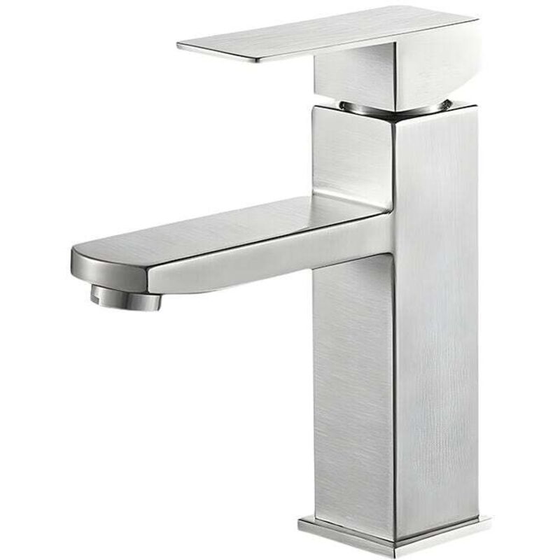 Robinet Salle Bain Mitigeur Lavabo Carré Robinet eau chaude et froide Mitigeur salle de Bain Acier inoxydable(Avec tuyau d'entrée de 60 cm)