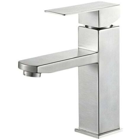 Robinet Salle Bain Mitigeur Lavabo Carré Robinet eau chaude et froide , XU,Mitigeur salle de Bain Acier inoxydable（Equipé de tuyau d'entrée de 80 cm） -