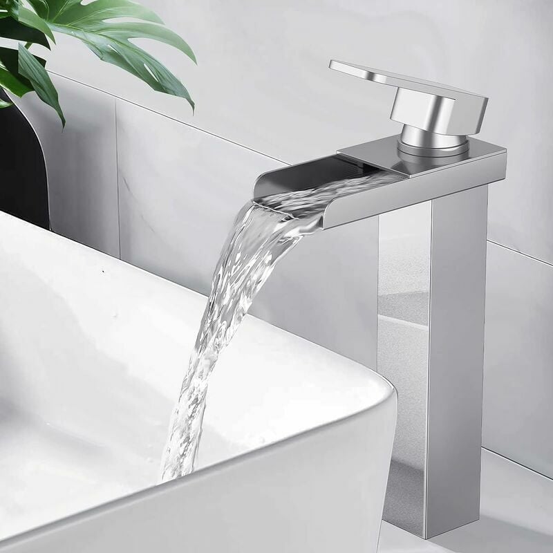 Jormftte - Robinet Salle Bain Mitigeur Lavabo Cascade Chromé En Laiton Carré Vasque à Poser Mono Levier de Commande surélevé Pour Lavabo Lave Mains