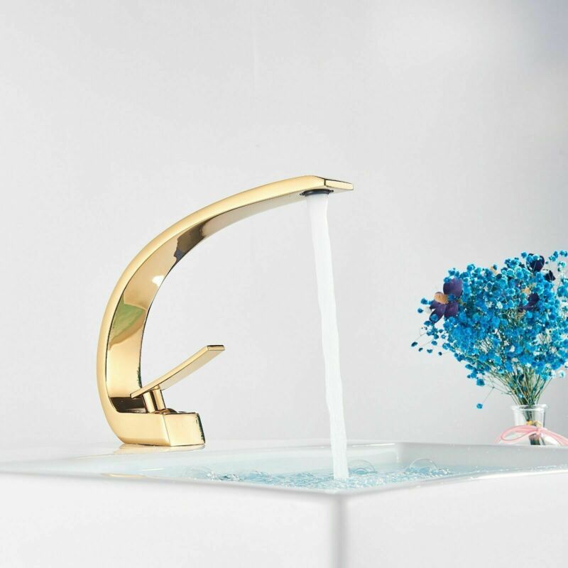 Suguword - Robinet Salle Bain Mitigeur Lavabo Noir Salle de Bain Courbe Robinet Lavabo Monocommand Minimaliste Moderne Monotrou,or brossé