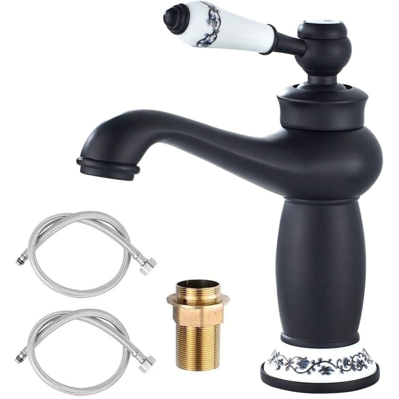 Fitags - Robinet Salle Bain Mitigeur Lavabo PoignéE Unique Robinet Lavabo Salle de Bain Mitigeur Lavabo Retro, Noir Laiton