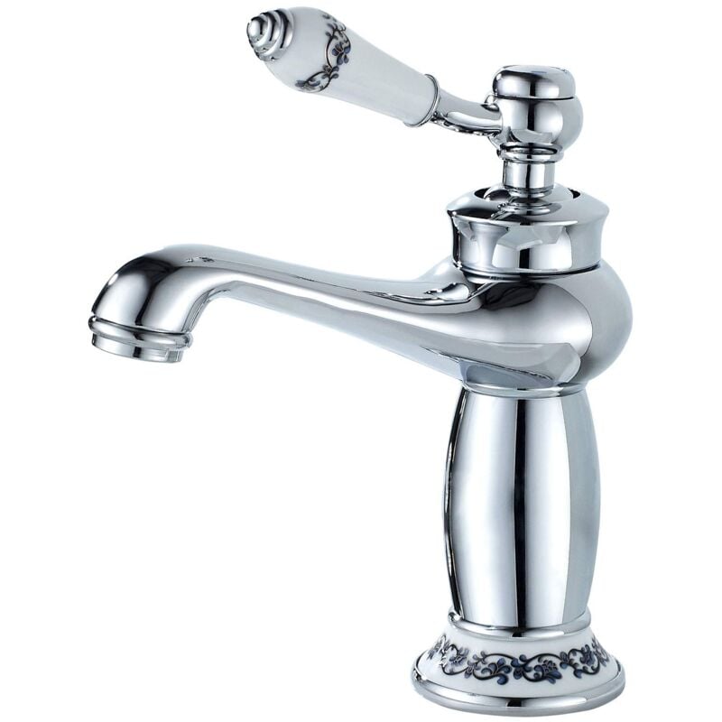 Beijiyi - Robinet Salle Bain Monocommande Mitigeur Lavabo DéCoration Florale en CéRamique Robinet Lavabo Salle de Bain Robinet Lavabo, Chromé
