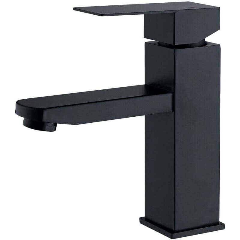 Ensoleille - Robinet Salle Bain Noir acier inoxidable avec Poignée Carrée Mitigeur lavabo Eau Froide Chaude Disponible Robinetterie Lave Mains
