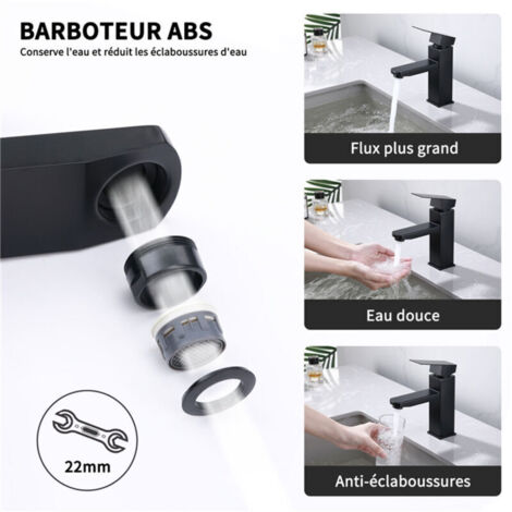 Robinet Salle Bain Noir acier inoxidable avec Poignée Carrée Mitigeur lavabo Eau Froide Chaude Disponible Robinetterie Lave Mains Démontable