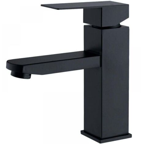 Robinet Salle Bain Noir acier inoxidable avec Poignée Carrée Mitigeur lavabo Eau Froide Chaude Disponible Robinetterie Lave Mains Démontable（Pas de conduite d'eau）