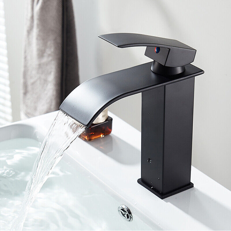 Robinet Salle Bain noir Cascade,Robinet Lavabo Cascade avec bec Hauteur 190mm Mitigeur Lavabo Cascade Chaude et Froide Réglable Mitigeur Salle Bain