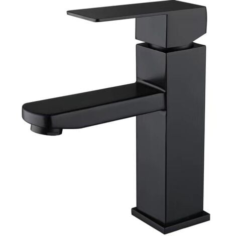 SJQKA Robinet Salle Bain Noir Mitigeur Lavabo Carré Robinet eau chaude et froide Mitigeur salle de Bain Acier inoxydable（Sans tuyau d'entrée）