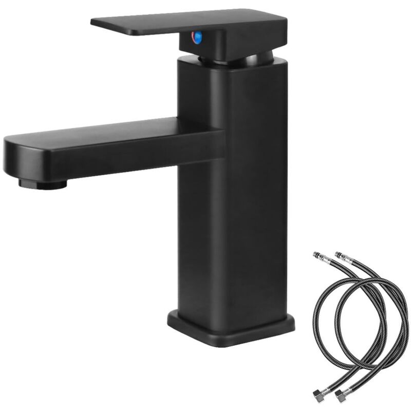 Robinet Salle Bain Noir, Mitigeur Lavabo en Alliage avec L'eau Froide et Chaude Disponible, Robinet Lavabo avec Deux Tuyaux, pour Les Toilettes, La