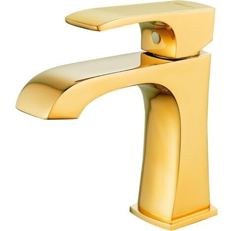 Robinet Salle Bain Or Laiton Monobloc Bec Cascade Moderne Mitigeur Lavabo, avec Flexibles G3/8’’