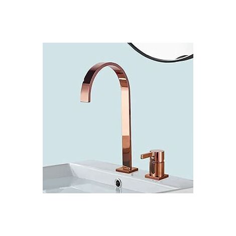 Robinet Salle Bain Robinet Lavabo Pivotant à 360° avec Bec Haut Mitigeur de Vasques sur Table Robinet de Lavabo à Poignée Unique Chaude et Froide Réglable,Laiton Rose-Or