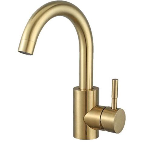 Robinet Salle Bain, Robinet Lavabo Pivotant à 360°, Mitigeur Lavabo à Bec Haut, Robinet pour Salle de Bain ou Petite Cuisine, Doré Brossé