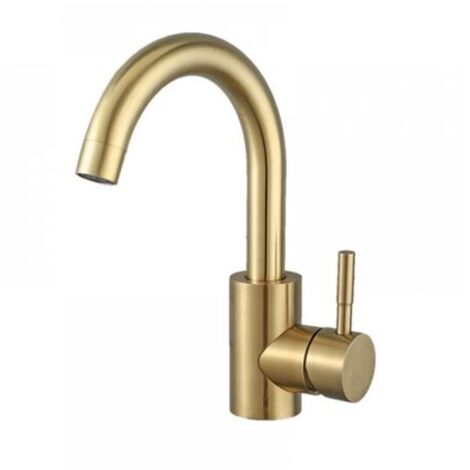 Robinet Salle Bain, Robinet Lavabo Pivotant à 360°, Mitigeur Lavabo à Bec Haut, Robinet pour Salle de Bain ou Petite Cuisine, Doré Brossé