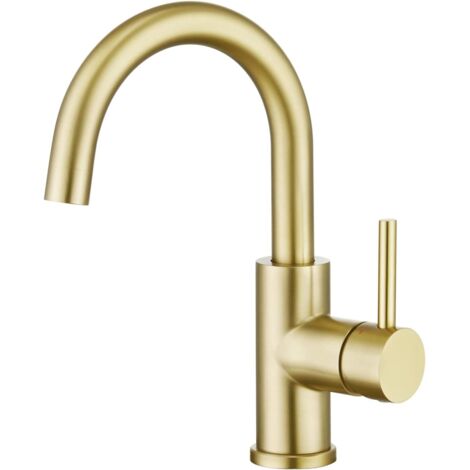 Robinet Salle Bain, Robinet Lavabo Pivotant, Mitigeur Lavabo à Bec Haut, Robinet pour Salle de Bain ou Petite Cuisine, Doré Brossé