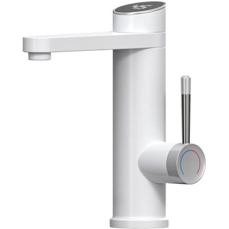 Robinet salle bain,3000W Chauffe eau Instantané Electrique,Avec affichage de la température à LED,Robinet lavabo à poignée unique, rotation à 120 degrés mitigeur lavabo-Blanc