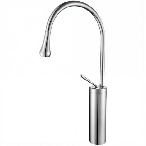 Robinet salle de bain argenté 48cm – Design goutte, laiton, finition électroplaquée, cartouche céramique, tuyau 60cm