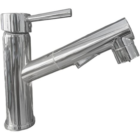 Robinet Salle de Bain avec Douchette Extractible Chromée Mitigeur Lavabo en Laiton - chromé