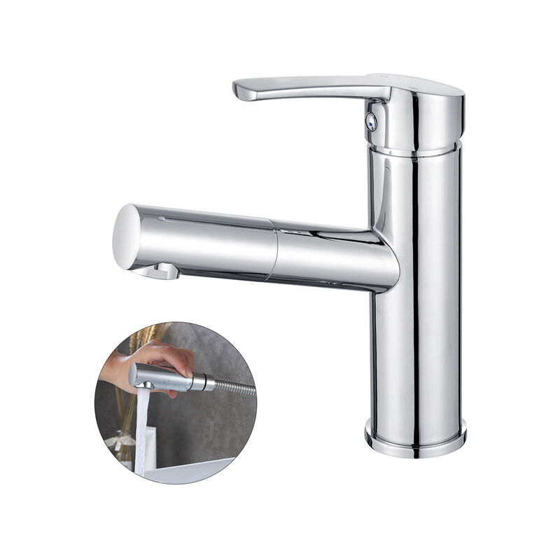 Robinet Salle de Bain avec Douchette Extractible Robinet de Lavabo en Laiton Chromé Mitigeur de Lavabo pour Salle de Bain