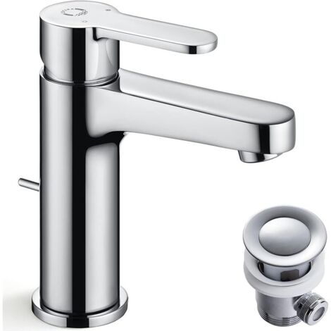 Robinet Salle de Bain avec Tirette, Mitigeur Monocommande pour Lavabo, Hauteur de Bec 112mm, Robinet Hochdruck Économiseur d’Eau, Waschtischbatterie incluant Accessoires et Drain
