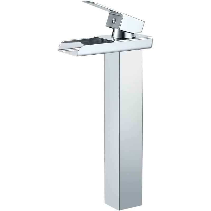 Sunxury - Robinet Salle de Bain Cascade Chromé, Moderne Mitigeur Lavabo Cascade Haut, Robinet Lavabo avec bec Hauteur, Robinet Vasque à Poser en