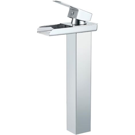 Robinet Salle de Bain Cascade Chromé, Moderne Mitigeur Lavabo Cascade Haut, Robinet Lavabo avec bec Hauteur, Robinet Vasque à Poser en Laiton, Eau Froide & Chaude Disponible, G 3/8
