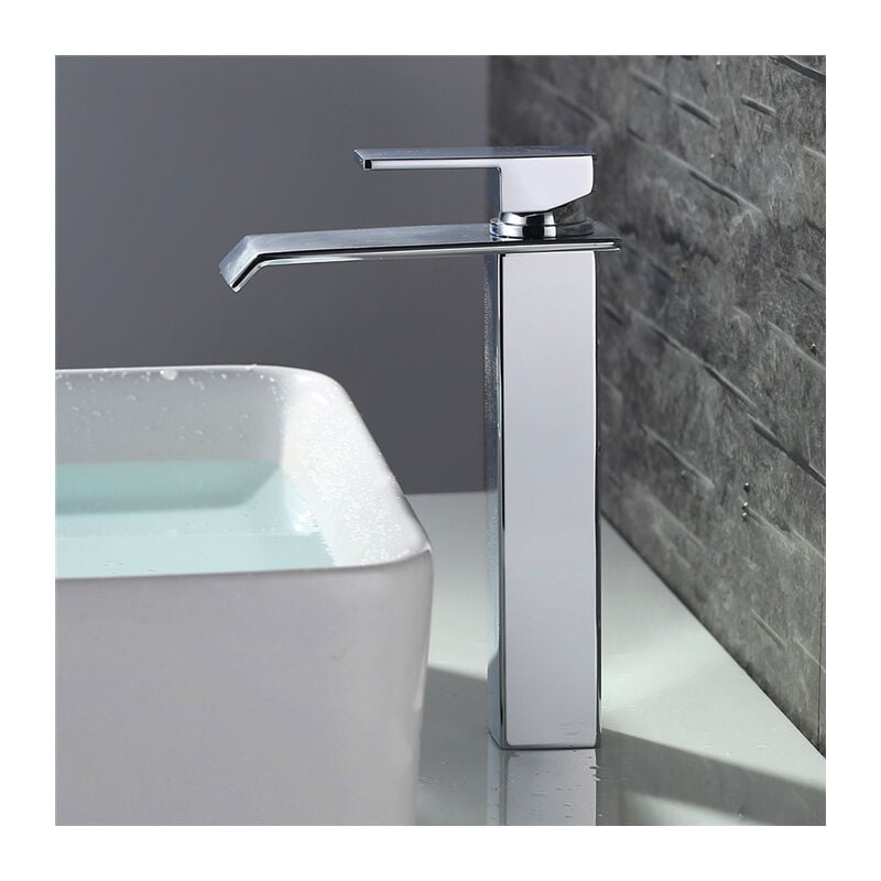 Ubeegol - Robinet Salle de Bain Cascade Mitigeur de Lavabo Bec Haut Robinetterie Lavabo en Acier Inox pour Vasque Chromé Design Moderne