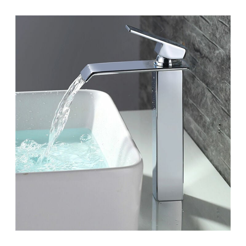 Robinet Salle de Bain Cascade Mitigeur de Lavabo Bec Haut Robinetterie pour Vasque Chromé Design Moderne-DPZO