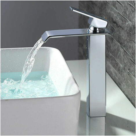 Robinet Salle de Bain Cascade Mitigeur de Lavabo Bec Haut Robinetterie pour Vasque Chromé Design Moderne