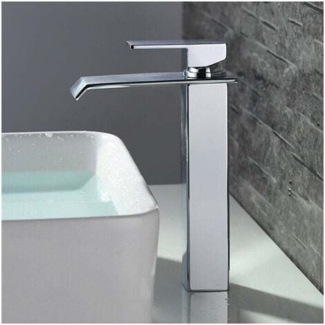 ELIAUK Robinet Salle de Bain Cascade Mitigeur de Lavabo Bec Haut Robinetterie pour Vasque Chromé Design Moderne-INHHUB
