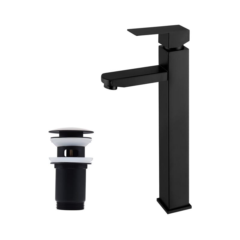 Homelody - Robinet de Lavabo Noir avec Bonde de Lavabo Mitigeur Lavabo Robinet de Salle de Bain en Acier Inoxydable Bonde Pop-up avec Trop-plein