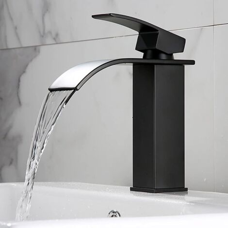 Robinet Salle de Bain Cascade Noir Mat Mitigeur Lavabo Monotrou Monocommande Vasque Mélangeur Lave Main SUS304 Acier Inoxydable Durable Anti-oxydation Élégante Design Mitigeur de lavabo