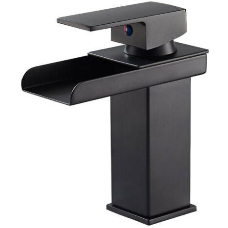 Robinet Salle de Bain Cascade Noir, Mitigeur Salle de Bain en Laiton, Mitigeur pour Vasque à Poser, Robinetterie Eau Chaude et Froide