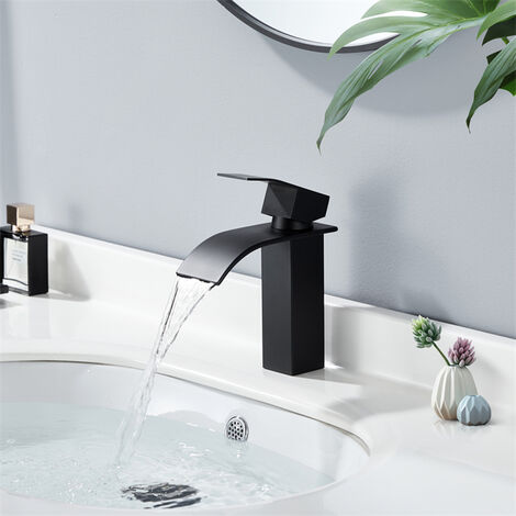 Lavabo de salle de bains noir mat Sottile de VIGO, robinet noir mat, 18,13  po VGT1428