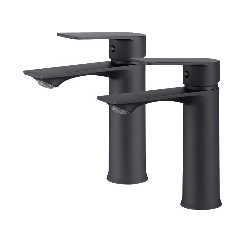 Ubeegol - 2X Robinet de Lavabo Noir Mitigeur Salle de Bain Monotrou Mélangeur l'eau Chaude et Froide pour Salle de Bain en Acier Inox