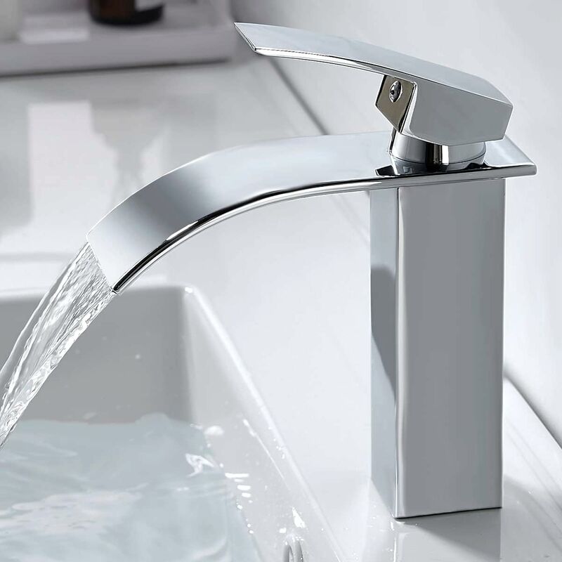 Robinet Salle de Bain Cascade,Mitigeur en Laiton, Eau Chaude et Froide Disponible, Robinetterie Chromé g 3/8 - Brillant