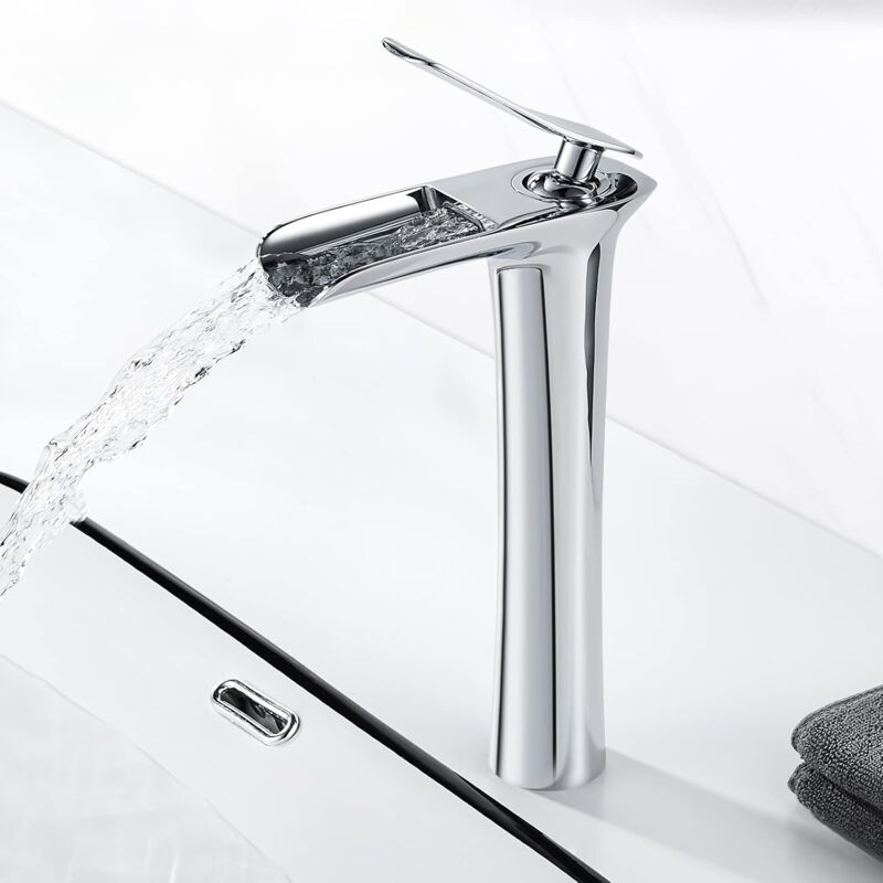 Robinet Salle de Bain Cascade,Robinet Lavabo avec Bec Hauteur 235mm, Mitigeur Salle de Bain en Laiton, g 3/8