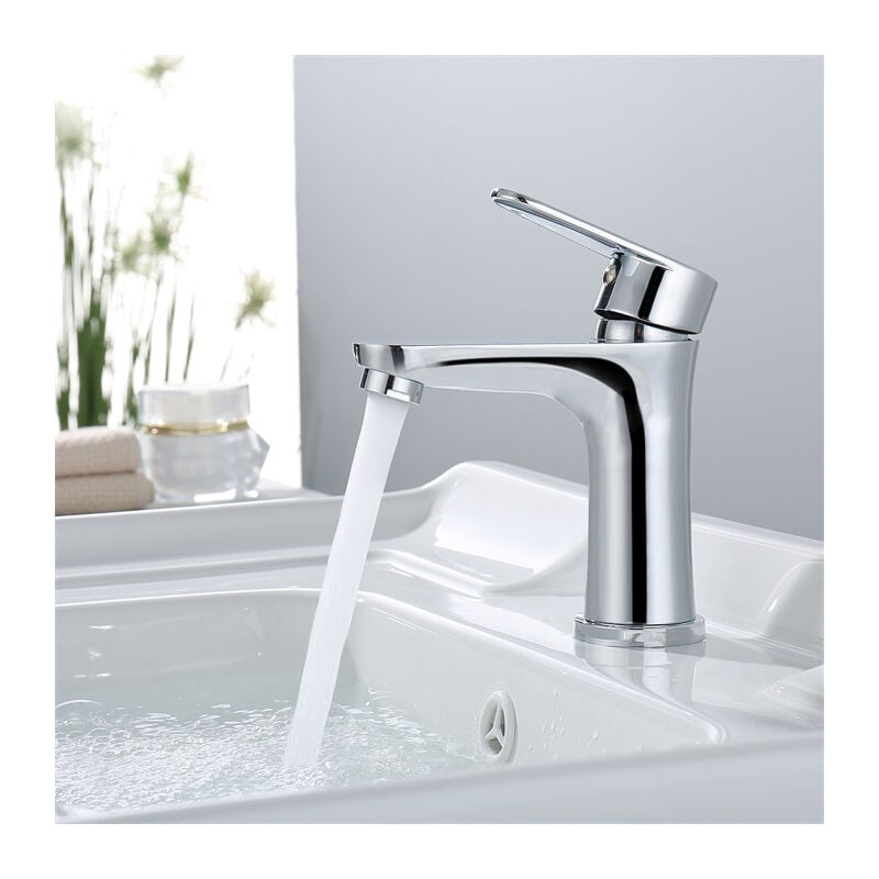 Aihom - Mitigeur de Lavabo Chromé Robinet Salle de Bain à Deux Voies Robinet Lavabo pour Salle de Bain Robinetterie de Lavabo en Acier Inox