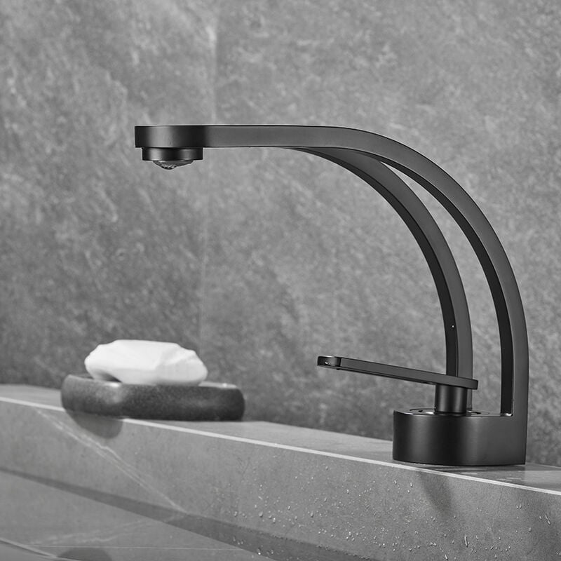 Robinet Salle de Bain Design Créatif Moderne, Robinet de Lavabo Noir, Mitigeur Salle de Bain Robinetterie Lavabo Monotrou, Laiton（ noir）