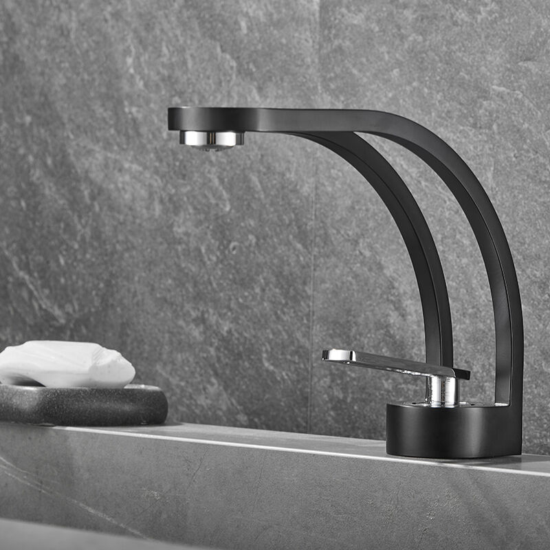 Robinet Salle de Bain Design Créatif Moderne, Robinet de Lavabo Noir, Mitigeur Salle de Bain Robinetterie Lavabo Monotrou, Laiton(noir et argent)