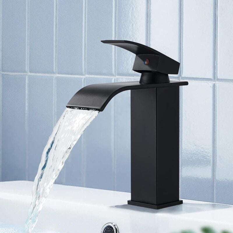 Suguword - Robinet Salle de Bain Design Moderne de Cascade Robinet Lavabo Noir Conception de Corps en Métal Durable Supérieure Eau Chaude et Froide