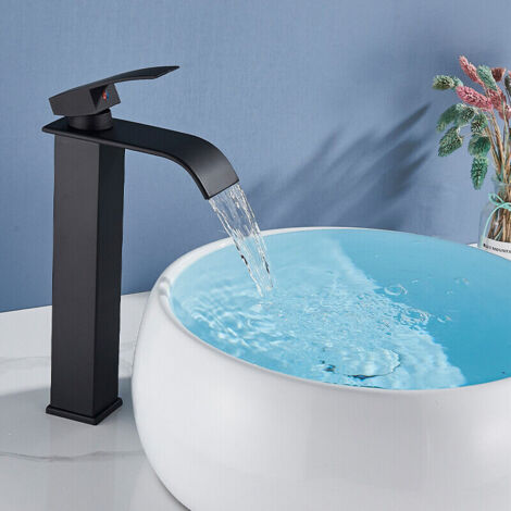 Robinet Salle de Bain Design Moderne de Cascade Robinet Lavabo Noir Durable Supérieure Eau Chaude et Froide Réglable
