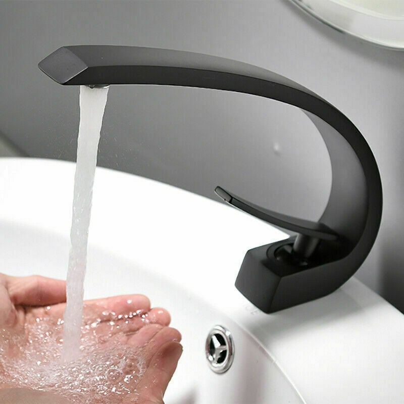 Robinet Salle de bain en noir avec tuyau d'alimentation, robinet de lavabo monotrou à conception unique, mitigeur de lavabo Zamery