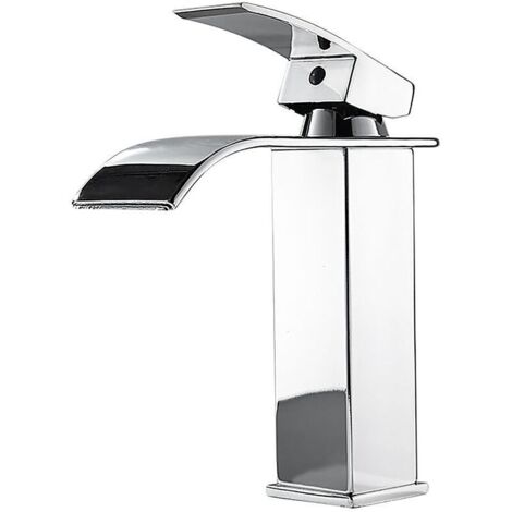 Robinet Salle de Bain et Deux Tuyaux d\'Entrée,Robinet Lavabo avec Eau Froide & Chaude Disponible,Design Moderne de Cascade Robinet Lavabo,Conception Durable de Corps de Valve de Cuivre Blanc