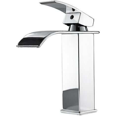 Robinet Salle de Bain et Deux Tuyaux d\'Entrée,Robinet Lavabo avec Eau Froide & Chaude Disponible,Design Moderne de Cascade Robinet Lavabo,Conception Durable de Corps de Valve de Cuivre Blanc