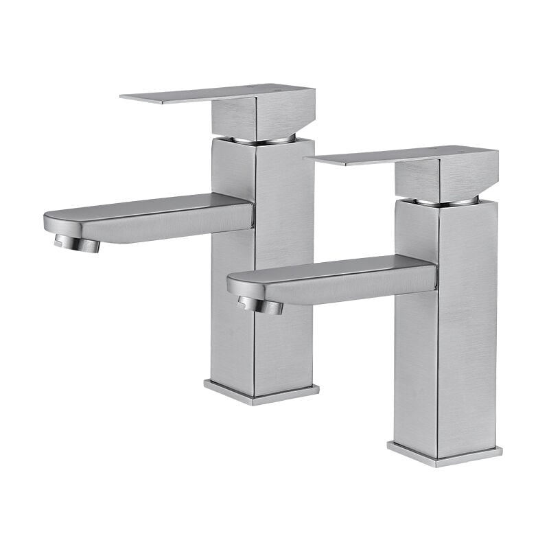 2PCS Robinet Salle de Bain Mitigeur de Lavabo à Deux Voies pour Salle de Bain Robinet de Lavabo en Acier Inox Robinetterie Lavabo Brossée Classique