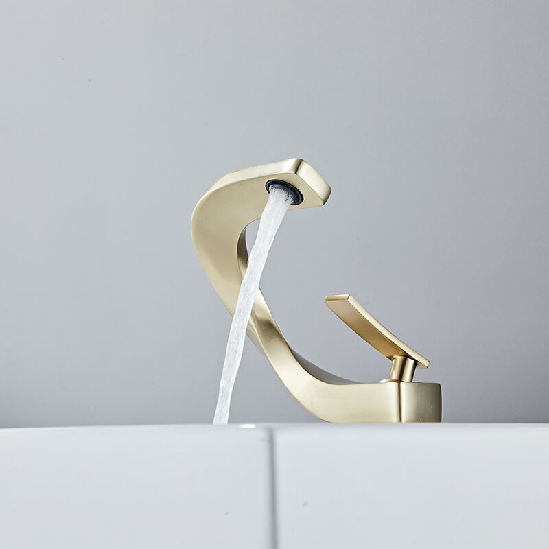Robinet Salle de Bain, Mitigeur de Lavabo au Design Elégant, Robinetterie Monotrou, Laiton(Or brossé)