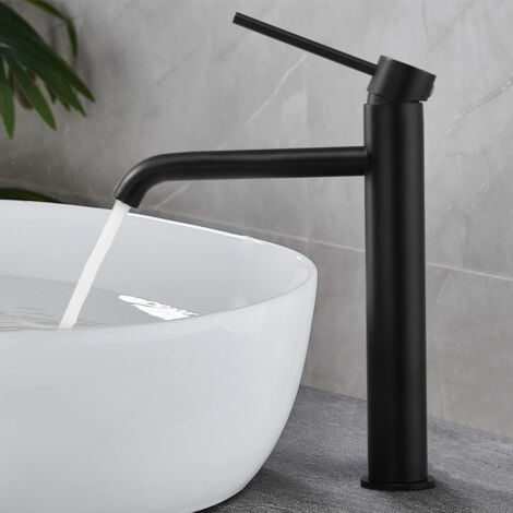 AQUASUP Robinet Salle de Bain, Mitigeur de Lavabo Bec 45°,Chaud Froid Réglable,Robinet Lavabo en Acier Inoxydable - Noir