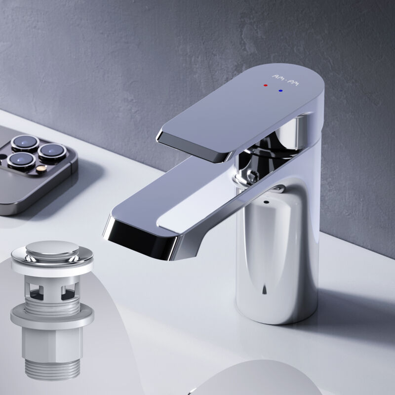 Am.pm - Mitiguer Lavabo avec bonde clic clac pour lavabo Robinet Salle Bain Chrome Robinet de Lavabo pour Salle de Bain Mélangeur Lavabo en Laiton