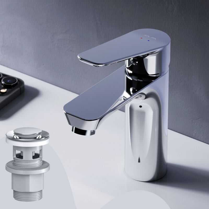 Am.pm - Mitiguer Lavabo avec bonde clic clac pour lavabo Robinet Salle Bain Chrome Robinet de Lavabo pour Salle de Bain Mélangeur Lavabo en Laiton
