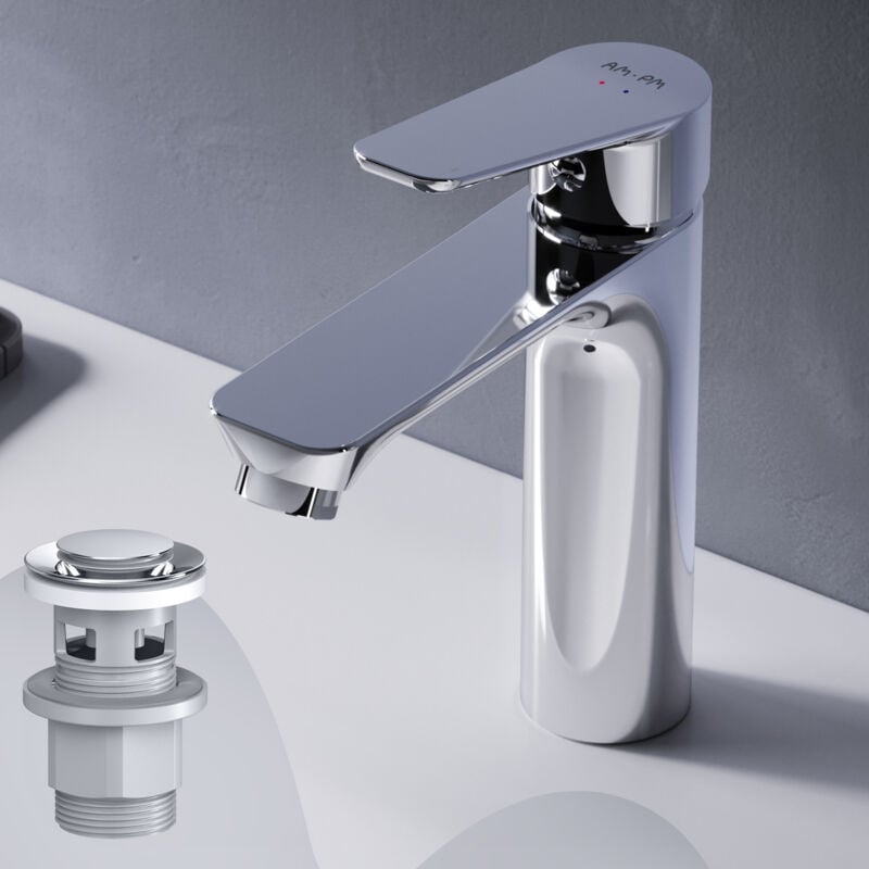 Am.pm - Mitiguer Lavabo avec bonde clic clac pour lavabo Robinet Salle Bain Chrome Robinet de Lavabo pour Salle de Bain Mélangeur Lavabo en Laiton