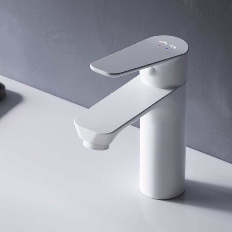Am.pm - Mitiguer Lavabo Robinet Salle Bain Blanc Robinet de Lavabo pour Salle de Bain Mélangeur Lavabo en Laiton